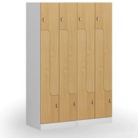 Metalowa szafka ubraniowa S1 Z, 4-drzwiowa, 1850 x 600 x 500 mm, demontaż, zamek obrotowy, drzwi laminowane, buk