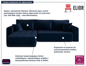 Granatowy welurowy narożnik w kształcie L T4-D16