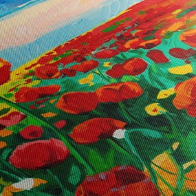 Obraz pola z makami (z zegarem) (90x30 cm)