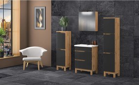 Zestaw Łazienkowy Stojący Szafka z Umywalką 80cm Dąb Wotan / Czarny Alma 2S