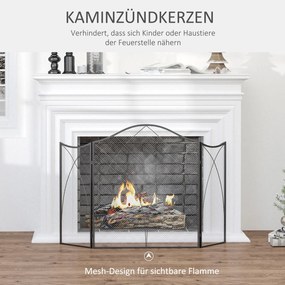 HOMCOM Osłona na kominek, trzykrotnie składana, struktura metalowa, powłoka, 126x2x76 cm, Czarna