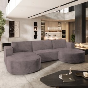Masseno Narożnik VEZZO z funkcją spania i pojemnikiem na pościel Narozniki U, Rozkładana sofa - Wrzosowy, MONOLITH 62