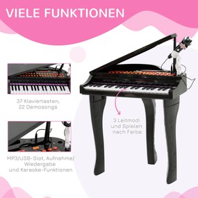 HOMCOM Pianino dla dzieci z taboretem Edukacyjny instrument muzyczny Różowy 48x39x69cm Zabawka muzyczna | Aosom PL