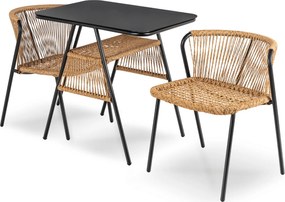 Zestaw Mebli Ogrodowych TRISTE Stolik i 2x Krzesło Brązowy/Czarny Rattan Nowoczesny