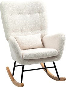 HOMCOM Fotel bujany z poduszką lędźwiową gruba wyściółka antypoślizgowy kremowy komfortowy | Aosom PL