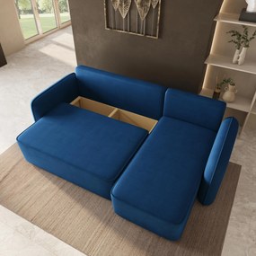 Masseno Narożnik DOLVER z funkcją spania i pojemnikiem na pościel Narozniki L, Rozkładana sofa - Niebieski, KRONOS 09