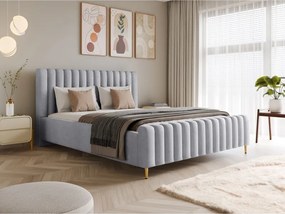 Łóżko LUX tapicerowane z pojemnikiem i zagłówkiem w tkaninie AMON 09 kolor SREBRNY DOMOHOME