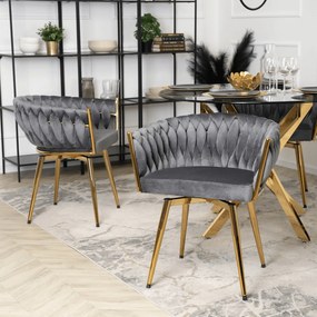 Zestaw Stół Okrągły SALLO 100 cm i 4 Krzesła Tapicerowane RUBI Szare Glamour