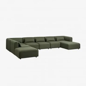 Sofa Modułowy Z Prawym Szezlongiem, 6-częściowy Z Pufą Fogler Tkanina Baranek Boucle Żółty Curri - Sklum
