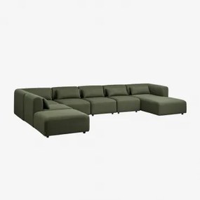 Sofa Modułowy Z Prawym Szezlongiem 6-częściowy Z Pufem Fogler Chenille Salvia Zieleń - Sklum