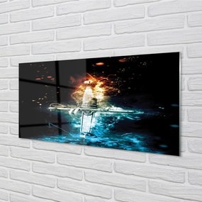 Szklany Panel Magiczny Miecz w Dymie