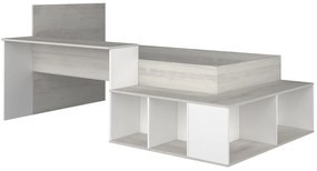 Łóżko piętrowe 90 x 200 cm  ze skrzynią i i biurkiem - Naturalny i biały + Stelaż + Materac - RIGALI