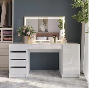 Stół toaletowy biały/biały wysoki połysk 158.2x50.1x76 sherry