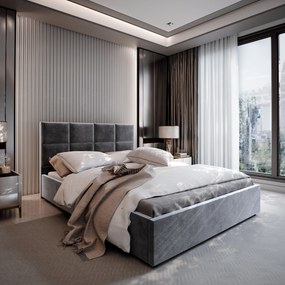 Masseno Łóżko tapicerowane LIMENA z pojemnikiem na pościel 180x200 cm - Szary, PAROS 06