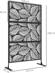 Outsunny Parawan Ogrodowy Metalowy z Motywem Floralnym, 122 x 45 x 198 cm, Czarny