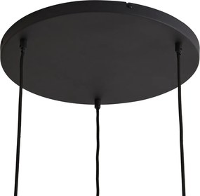 Lampa wisząca Japandi czarna z białym lnianym kloszem 3-punktowa - Rieu