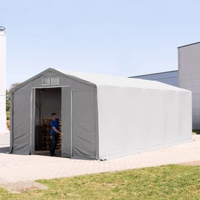 TOOLPORT 6x10m Hala namiotowa - 3,0 m wysokość ścian bocznych z bramą przesuwną, PVC 850, szary, ze statyką (podłoże betonowe) - (94114)