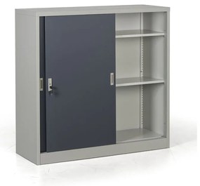 Metalowa szafa z przesuwnymi drzwiami, 2 półki, 1200 x 1200 x 450 mm, ciemnoszary