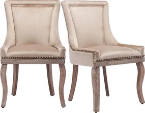 Komplet 4 krzeseł do jadalni - tapicerowane siedziska zdobione ozdobnymi ćwiekami i nogi z litego drewna - beżowy aksamit