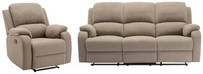 Kanapa 3-osobowa i fotel z funkcją relax z mikrofibry taupe - BRODY