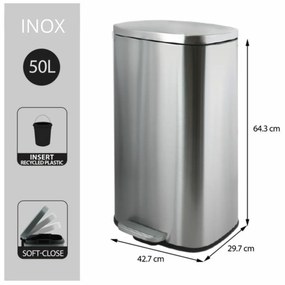 Spirella Kosz na śmieci z pedałem soft-close Akira 50 l, szczotkowana stal nierdzewna, 50 l