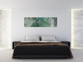 Obraz - Tekstura betonu z liśćmi (170x50 cm)