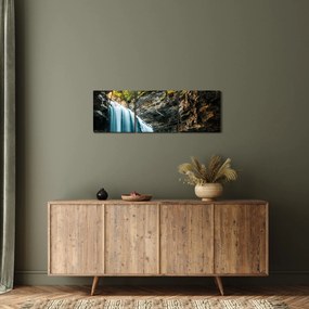 Obraz leśnego wodospadu (z zegarem) (90x30 cm)
