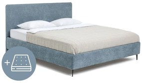 Niebieskie tapicerowane łóżko dwuosobowe z materacem i stelażem 160x200 cm Noira Slim – Bonami Selection