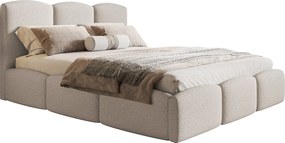 Łóżko tapicerowane 180x200 Roma Slim - gruba pianka, pojemnik, stelaż metalowy - tkanina boucle beżowy (Anthology 3)