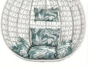 Białe wiszące krzesło KOKON bez stojaka, zielono-biała poduszka