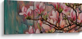 Obraz - Obraz olejny, Kwitnąca sakura (z zegarem) (90x30 cm)