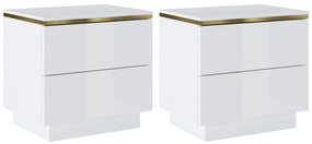 Zestaw 2 szafek nocnych z 2 szufladami - Biały z połyskiem i złoty - VUKIA