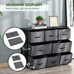HOMCOM Komoda z 8 Szufladami z Tkaniny, 2 Duże, 6 Małe, Ramą Metalową, Zabezpieczenie Przed Przewróceniem, Szara