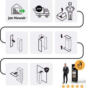 Witryna szklana do salonu wąska metalowa czarna LUIGI Modern 500 x 1800 x 350 mm