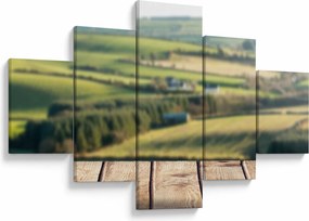 Obraz - Drewniana półka z krajobrazem (125x70 cm)
