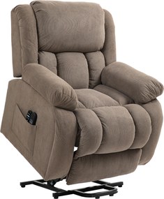 HOMCOM Fotel telewizyjny z masażem i funkcją ogrzewania, elektryczny fotel z funkcją podnoszenia, pilot, boczne kieszenie, Jasnobrązowy