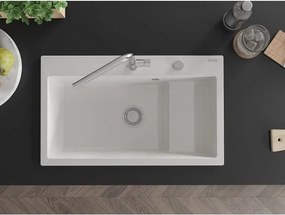 Mexen Omar zlewozmywak granitowy 1-komorowy 800 x 480 mm, biały, syfon chrom - 6520801005-20