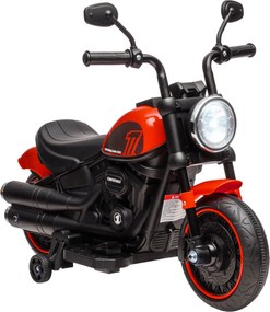 HOMCOM Elektryczny motocykl dla dzieci z reflektorem, demontowalne koła boczne, 76x42x57 cm, Czerwony/Czarny