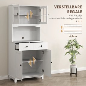 HOMCOM Kuchenna szafka z drzwiami szklanymi, 2 szuflady, szafka na naczynia, szafka do jadalni, drewno, 68 x 39,5 x 170 cm, biały