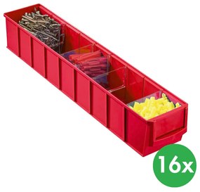Plastikowy pojemnik do regału ShelfBox typ C - 91 x 500 x 81 mm, 16 szt., czerwony