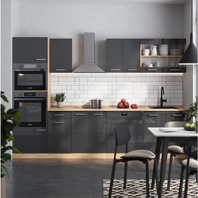 Aneks kuchenny antracytowy wysoki połysk/złoty dąb power 300x46x81.6 r-line