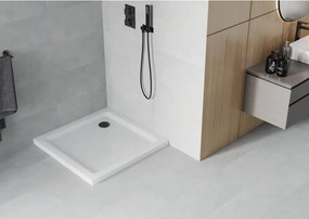 Mexen Flat brodzik kwadratowy slim 80 x 80 cm, biały, syfon czarny - 40108080B