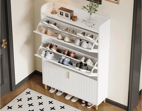 Szafa na buty 80x23,5x123,5 cm - z 3 klapami - z 6 regulowanymi przegródkami - biały