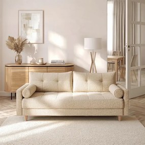 Sofa z Funkcją Spania LONAR Beżowa Boucle Japandi