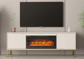 Szafka RTV z kominkiem Aspen 02 biały mat/złoty 180 cm