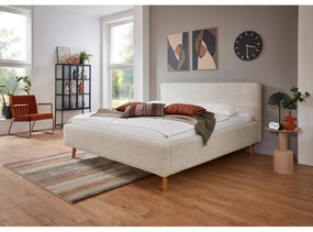 Szare/beżowe tapicerowane łóżko dwuosobowe ze schowkiem ze stelażem 160x200 cm Mattis – Meise Möbel