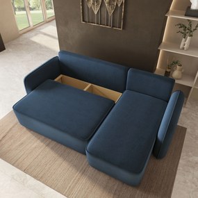 Masseno Narożnik DOLVER z funkcją spania i pojemnikiem na pościel Narozniki L, Rozkładana sofa - Niebieski, CASTEL 79