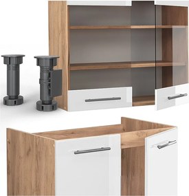 Aneks kuchenny biały wysoki połysk/złoty dąb power 240x60x81.6 fame-line