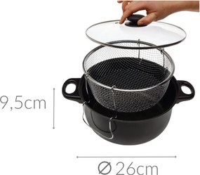 Garnek do smażenia na głębokim oleju z koszyczkiem i szklaną pokrywką, 26 cm