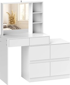 HOMCOM Toaletka, stolik do makijażu z dużym lustrem, 4 szuflady, 3 otwarte przegrody, 2 szafki, MDF, Biały